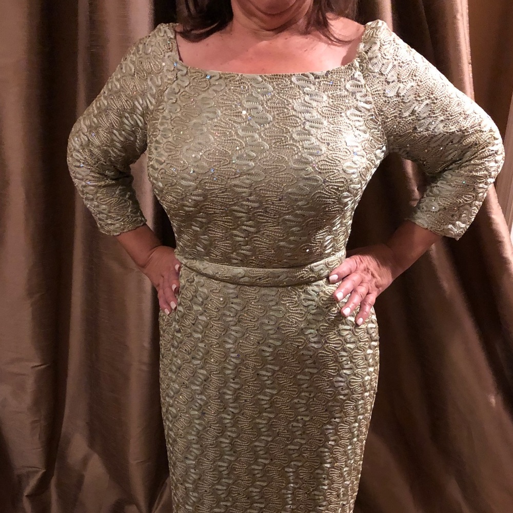 Champagne Long Sleeve, Maxi Evening Gown